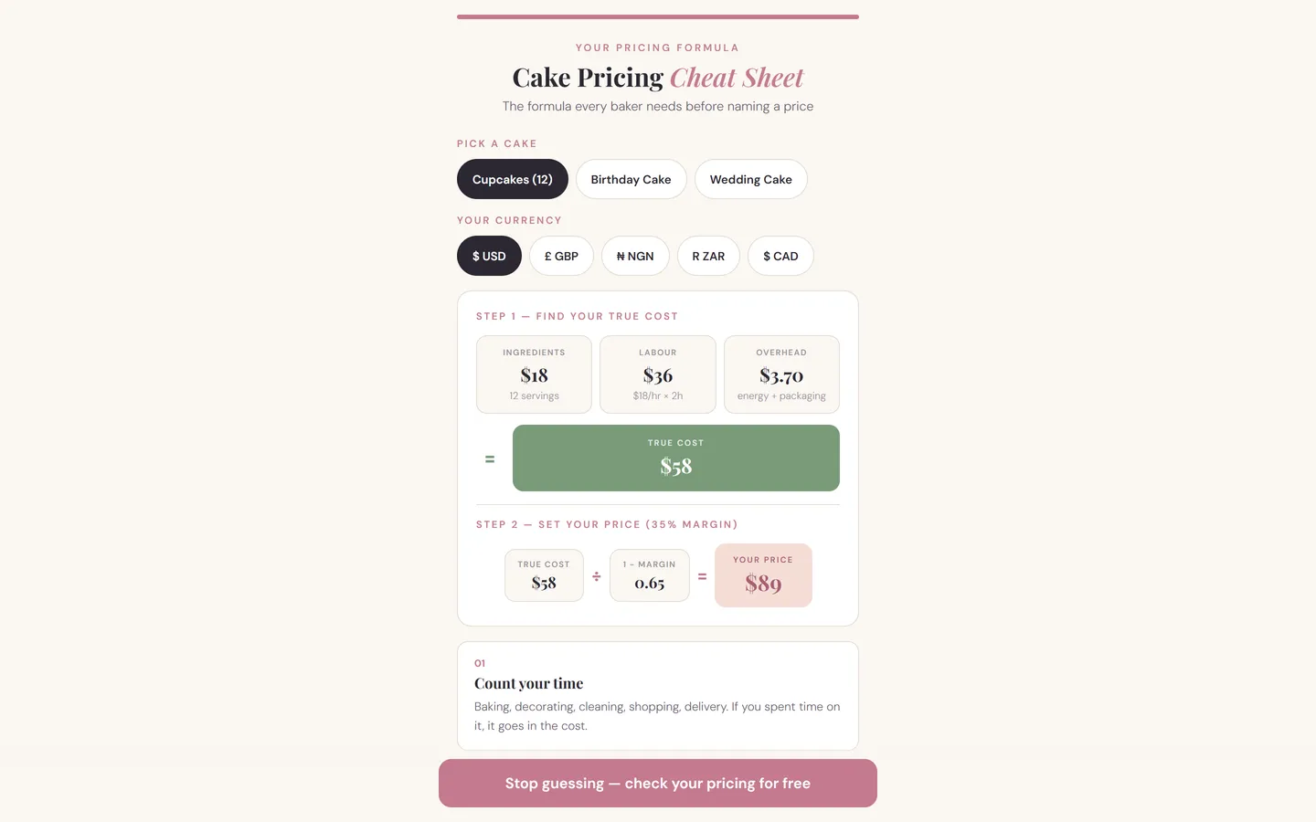 Cake Pricing Cheat Sheet — Небольшой инструмент для кондитеров