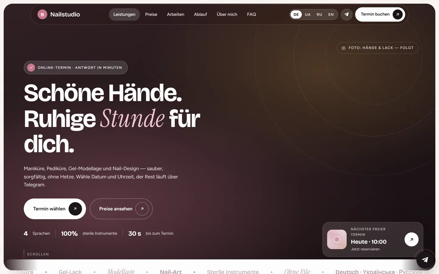 Nailstudio — Мастер маникюра: сайт с онлайн-записью и CRM